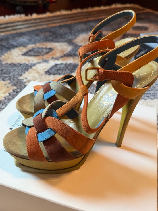Yves Saint Laurent Shoes - Yves Saint Laurent Multicolor Suede Platform Sandals – Size